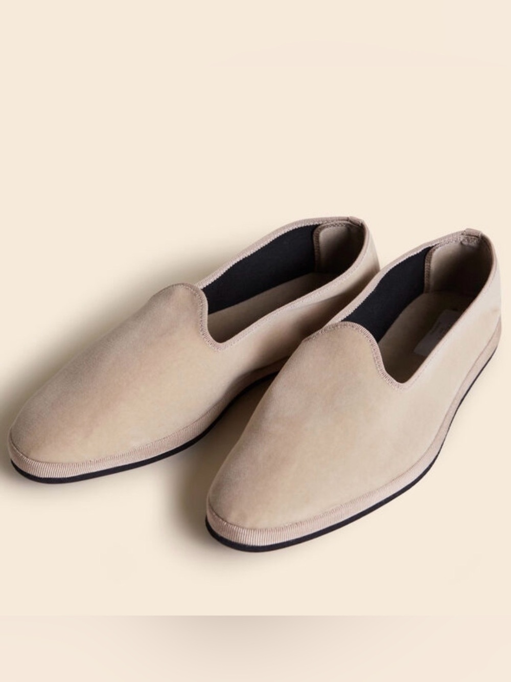 Frette Village Loafer made in Italy velvet grosgrain ribbon slippers in beige